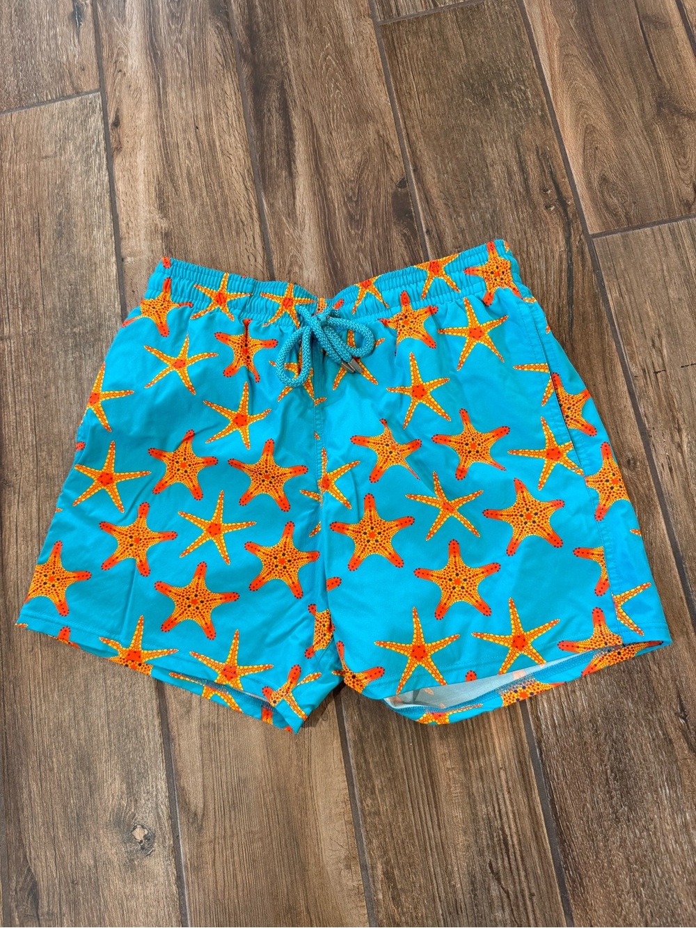 Vilebrequin Turquoise Swim Trunks with Orange Starfish